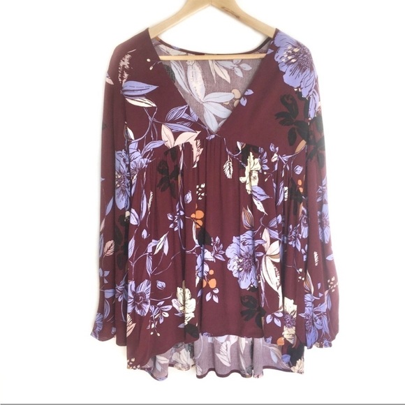 Free People Wine Floral Bella Tunic Sz S EUC - Picture 2 of 10